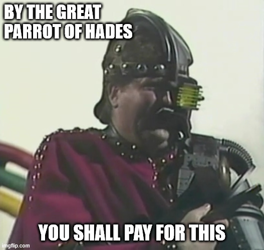 SQUAWK | BY THE GREAT PARROT OF HADES; YOU SHALL PAY FOR THIS | image tagged in doctor who | made w/ Imgflip meme maker