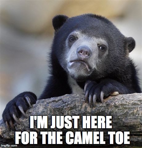 a friend told me about this page | I'M JUST HERE FOR THE CAMEL TOE | image tagged in memes,confession bear,nsfw | made w/ Imgflip meme maker