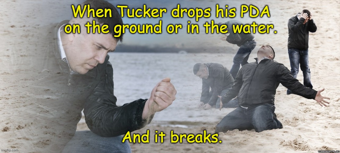 Tuckers Tech problem | When Tucker drops his PDA on the ground or in the water. And it breaks. | image tagged in guy with sand in the hands of despair,danny phantom,tucker foley,nickelodeon | made w/ Imgflip meme maker