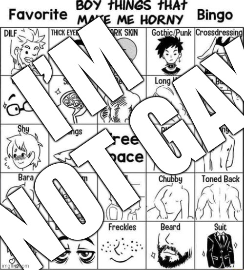 Boy things that make me horny | I’M NOT GAY | image tagged in boy things that make me horny | made w/ Imgflip meme maker