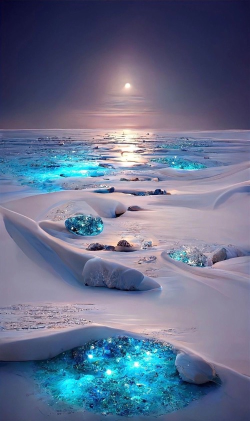 Snowy Ocean | image tagged in snow,ocean,sun,purple,pink,beautiful landscape | made w/ Imgflip meme maker