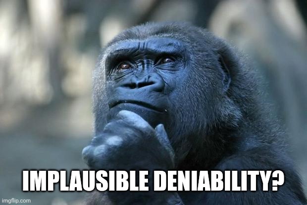Deep Thoughts | IMPLAUSIBLE DENIABILITY? | image tagged in deep thoughts | made w/ Imgflip meme maker