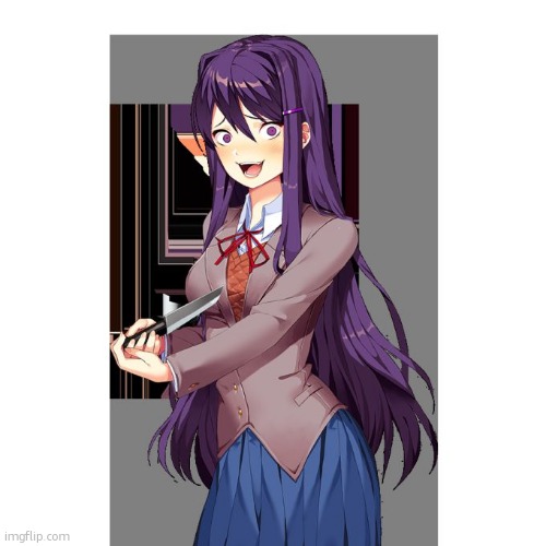 i remember watching a walkthrough of this game, my fried said it was fun and kawaii it was NOT all fun or kawaii. | image tagged in yuri and knife | made w/ Imgflip meme maker