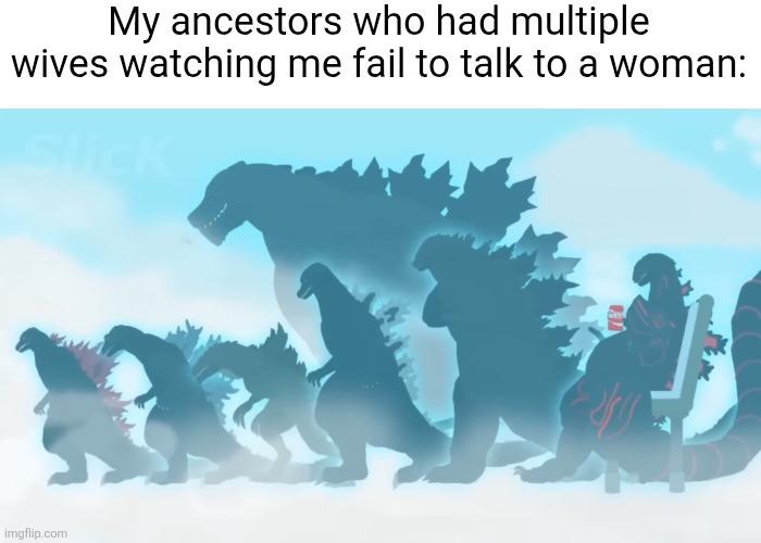 Bruh (No-8 note: REAL BRO) | My ancestors who had multiple wives watching me fail to talk to a woman: | image tagged in slick | made w/ Imgflip meme maker