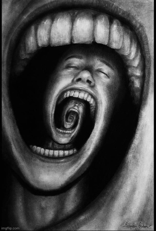 Olive garden ahh art | image tagged in olive garden,painting,mouth,screaming,internal screaming | made w/ Imgflip meme maker