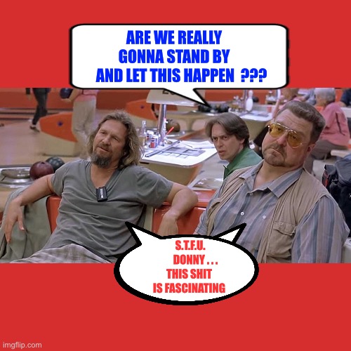 S.T.F.U. / / / THIS IS FASCINATING !!!  : ) | ARE WE REALLY
GONNA STAND BY
     AND LET THIS HAPPEN  ??? S.T.F.U.
     DONNY . . .
THIS SHIT 
IS FASCINATING | image tagged in bowling | made w/ Imgflip meme maker