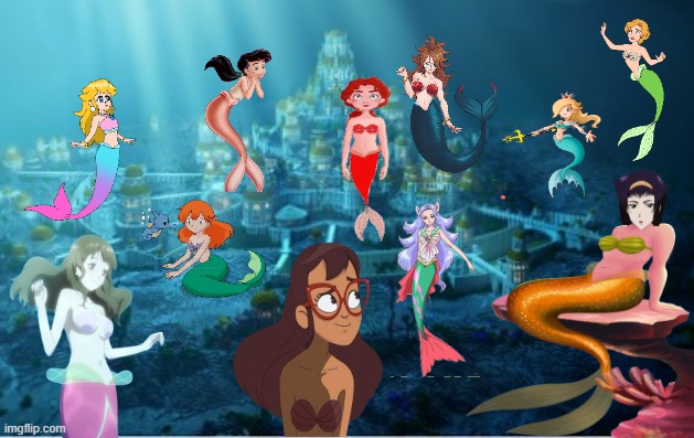 mermaids living in the underwater city | image tagged in underwater city,the little mermaid,crossover,mermaids,anime,under the sea | made w/ Imgflip meme maker