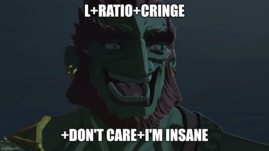 Ganondorf ratios you | L+RATIO+CRINGE; +DON'T CARE+I'M INSANE | image tagged in funny,video games | made w/ Imgflip meme maker