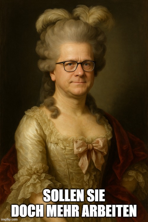 Sollen sie doch mehr arbeiten | SOLLEN SIE DOCH MEHR ARBEITEN | image tagged in linnemann antoinette | made w/ Imgflip meme maker
