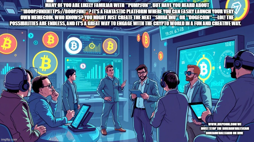 MANY OF YOU ARE LIKELY FAMILIAR WITH **PUMP.FUN**, BUT HAVE YOU HEARD ABOUT **[BOOP.FUN](HTTPS://BOOP.FUN)**? IT’S A FANTASTIC PLATFORM WHERE YOU CAN EASILY LAUNCH YOUR VERY OWN MEMECOIN. WHO KNOWS? YOU MIGHT JUST CREATE THE NEXT **SHIBA INU** OR **DOGECOIN**—LOL! THE POSSIBILITIES ARE ENDLESS, AND IT’S A GREAT WAY TO ENGAGE WITH THE CRYPTO WORLD IN A FUN AND CREATIVE WAY. WWW.BILPCOIN.COM WE MUST STOP THE BUILDAWHALESCAM BUILDAWHALEFARM ON HIVE | made w/ Imgflip meme maker
