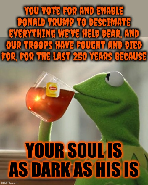 Birds Of A Feather Flock Together | You vote for and enable Donald Trump to descimate everything we've held dear, and our troops have fought and died for, for the last 250 years because; YOUR SOUL IS AS DARK AS HIS IS | image tagged in memes,maga,trump is a convicted felon,trump is a convicted rapist,nazi clown,trump is a nazi | made w/ Imgflip meme maker