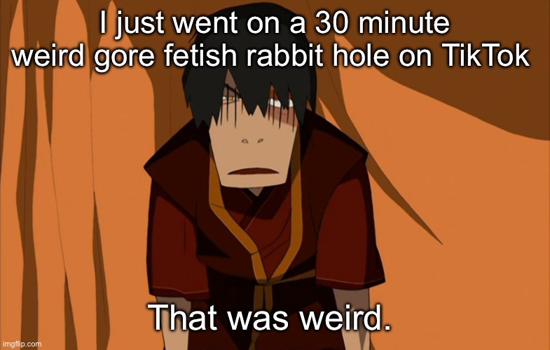 I’m doing ANYTHING but doing my fuck ass math homework Fr | I just went on a 30 minute weird gore fetish rabbit hole on TikTok; That was weird. | image tagged in zuko flustered | made w/ Imgflip meme maker