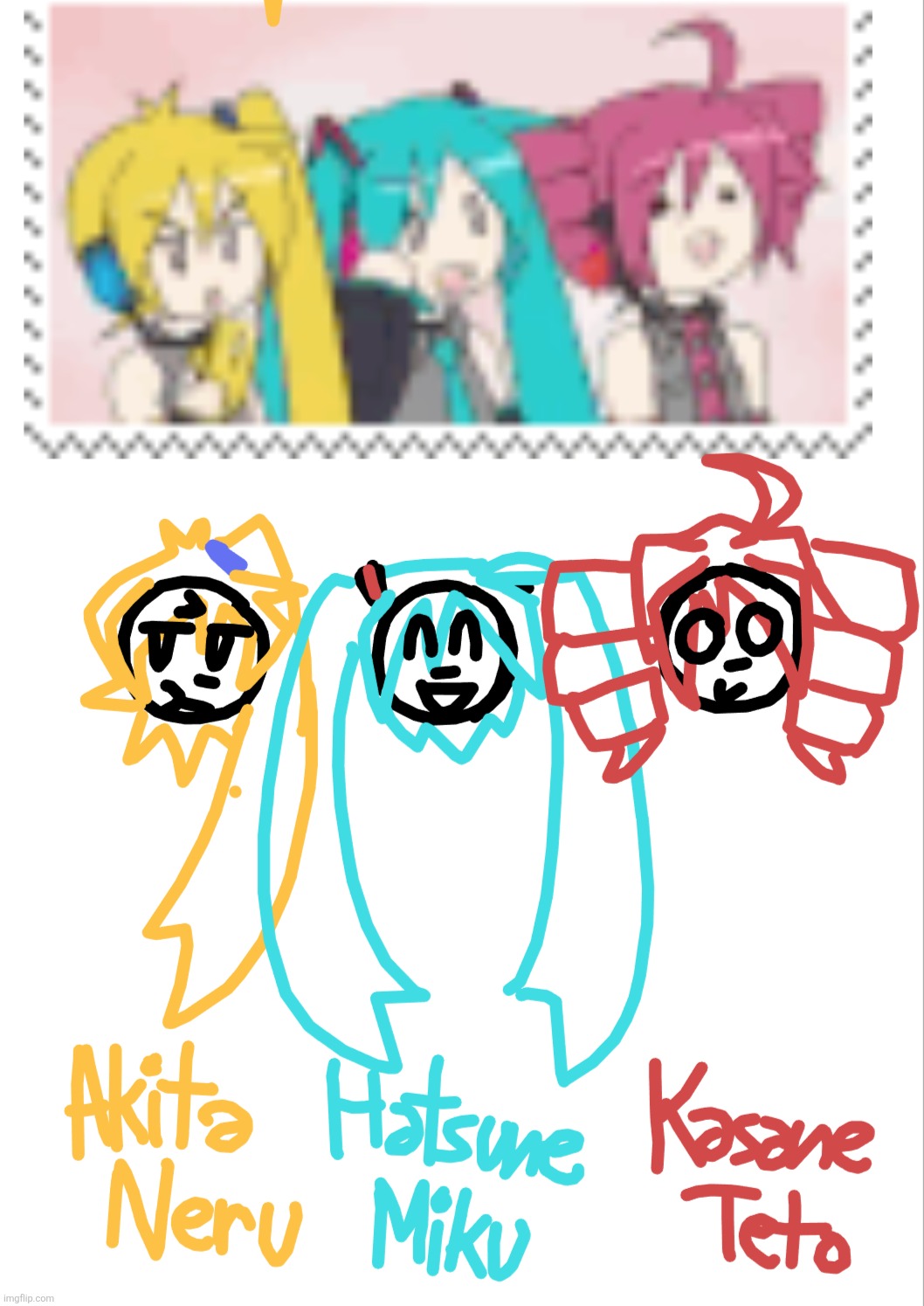 triple baka | image tagged in hatsune miku,kasane teto,akita neru,vocaloid,triple baka | made w/ Imgflip meme maker