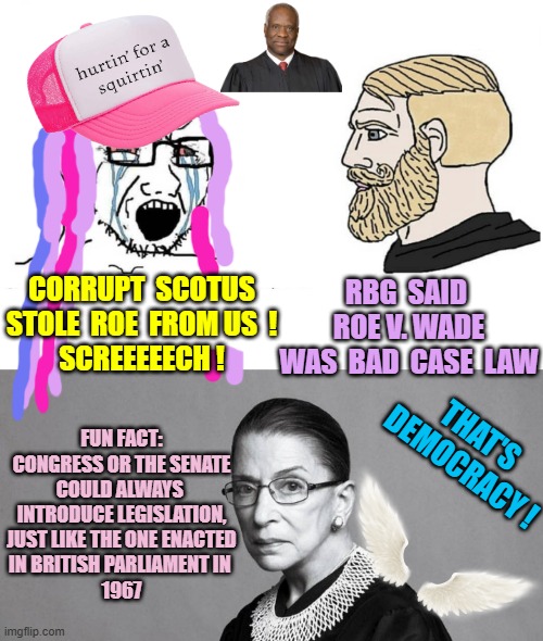 LEGISLATION is for The Legislative Branch / SCOTUS interprets Laws as Constitutional | CORRUPT  SCOTUS
STOLE  ROE  FROM US  !
SCREEEEECH ! RBG  SAID  ROE V. WADE
WAS  BAD  CASE  LAW FUN FACT:
CONGRESS OR THE SENATE
COULD ALWAYS | image tagged in rbg,scotus,strong women,women's rights,pro choice,womens march | made w/ Imgflip meme maker