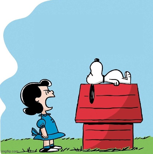 Lucy yelling at snoopy | image tagged in lucy yelling at snoopy | made w/ Imgflip meme maker