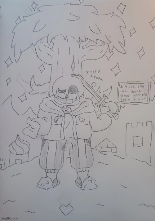 Art I made for a take on the Sans fight from Undertale, was thinking about making a comic for it, should I? | made w/ Imgflip meme maker
