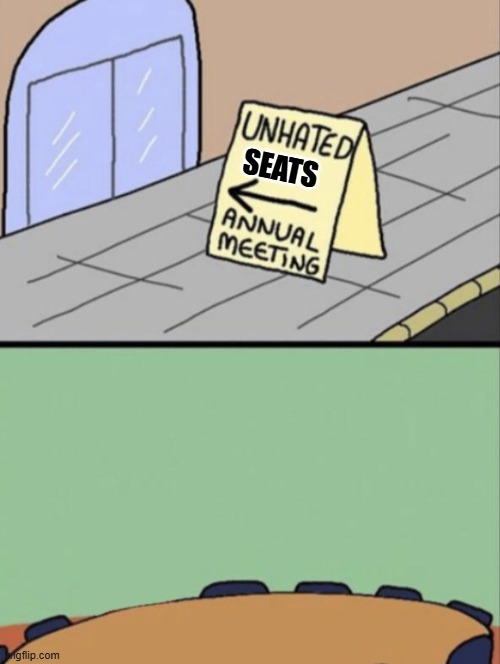 A meme I guess | SEATS | image tagged in unhated blank annual meeting | made w/ Imgflip meme maker