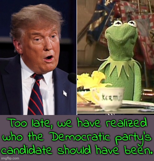 It ain't easy being Green. | Too late, we have realized who the Democratic party's candidate should have been. | image tagged in biden trump debate,muppets meme,graduation,speech,progressive | made w/ Imgflip meme maker