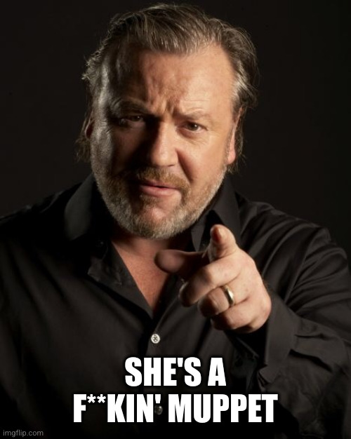 Ray Winstone | SHE'S A F**KIN' MUPPET | image tagged in ray winstone | made w/ Imgflip meme maker