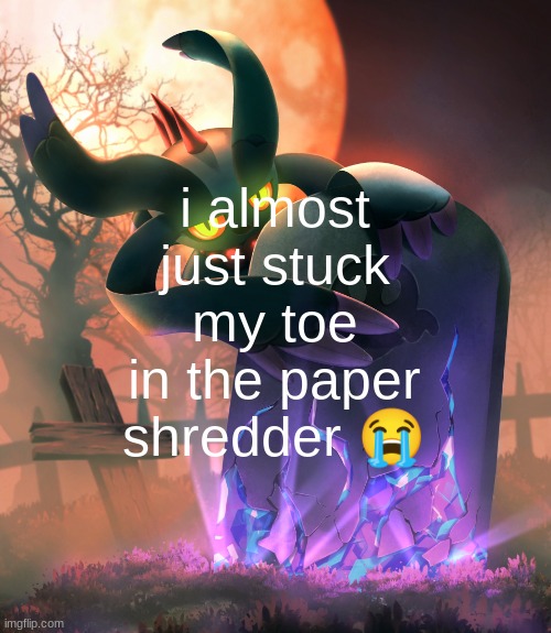 flutter | i almost just stuck my toe in the paper shredder 😭 | image tagged in flutter | made w/ Imgflip meme maker