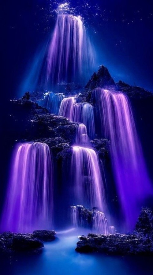 Gorgeous Purple Waterfall | image tagged in purple,waterfall,scenery,beautiful,landscapes,art | made w/ Imgflip meme maker