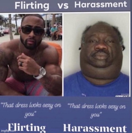 real | image tagged in flirting vs harassment | made w/ Imgflip meme maker