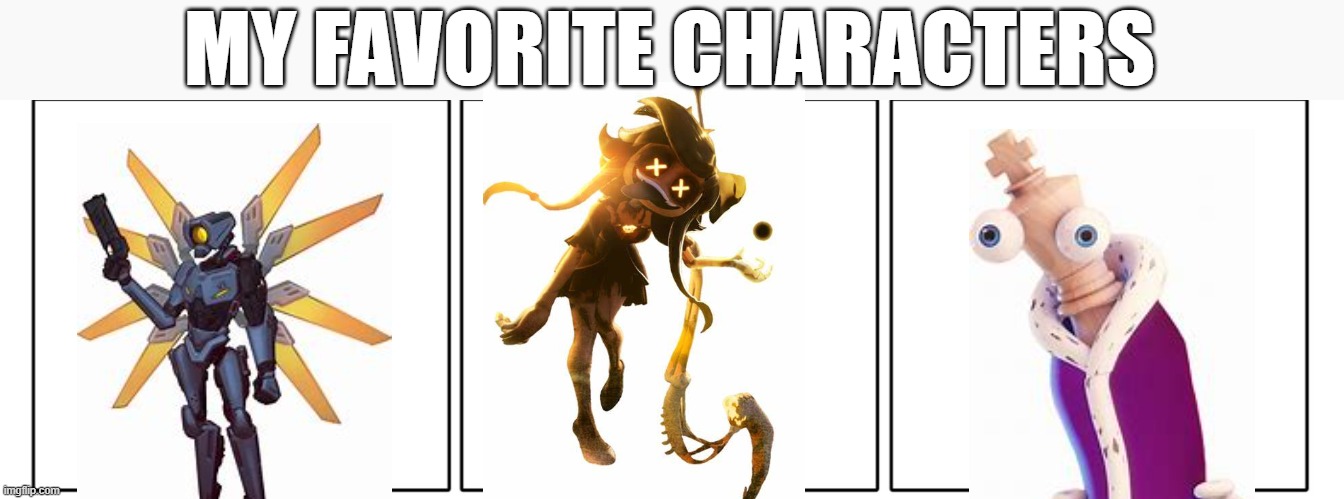 hopping on the trend | MY FAVORITE CHARACTERS | image tagged in 1x3 comic panel blank | made w/ Imgflip meme maker