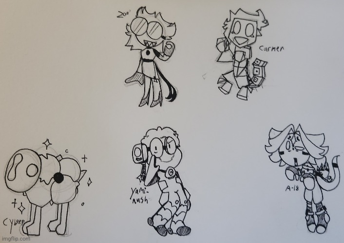 Some goofy ahh doodles of some of my more antagonistic ocs | made w/ Imgflip meme maker