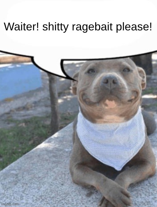 Waiter more x please | Waiter! shitty ragebait please! | image tagged in waiter more x please | made w/ Imgflip meme maker