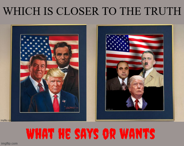 Where the truth lies | WHICH IS CLOSER TO THE TRUTH; What he says or wants | image tagged in where the truth lies,i've been treated worse than,alphonse capone,adof hitler,reagan lincoln trump,maga nazi criminal llc | made w/ Imgflip meme maker