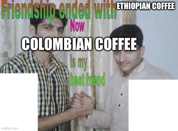 Friendship ended with X, now Y is my best friend | ETHIOPIAN COFFEE; COLOMBIAN COFFEE | image tagged in friendship ended with x now y is my best friend | made w/ Imgflip meme maker