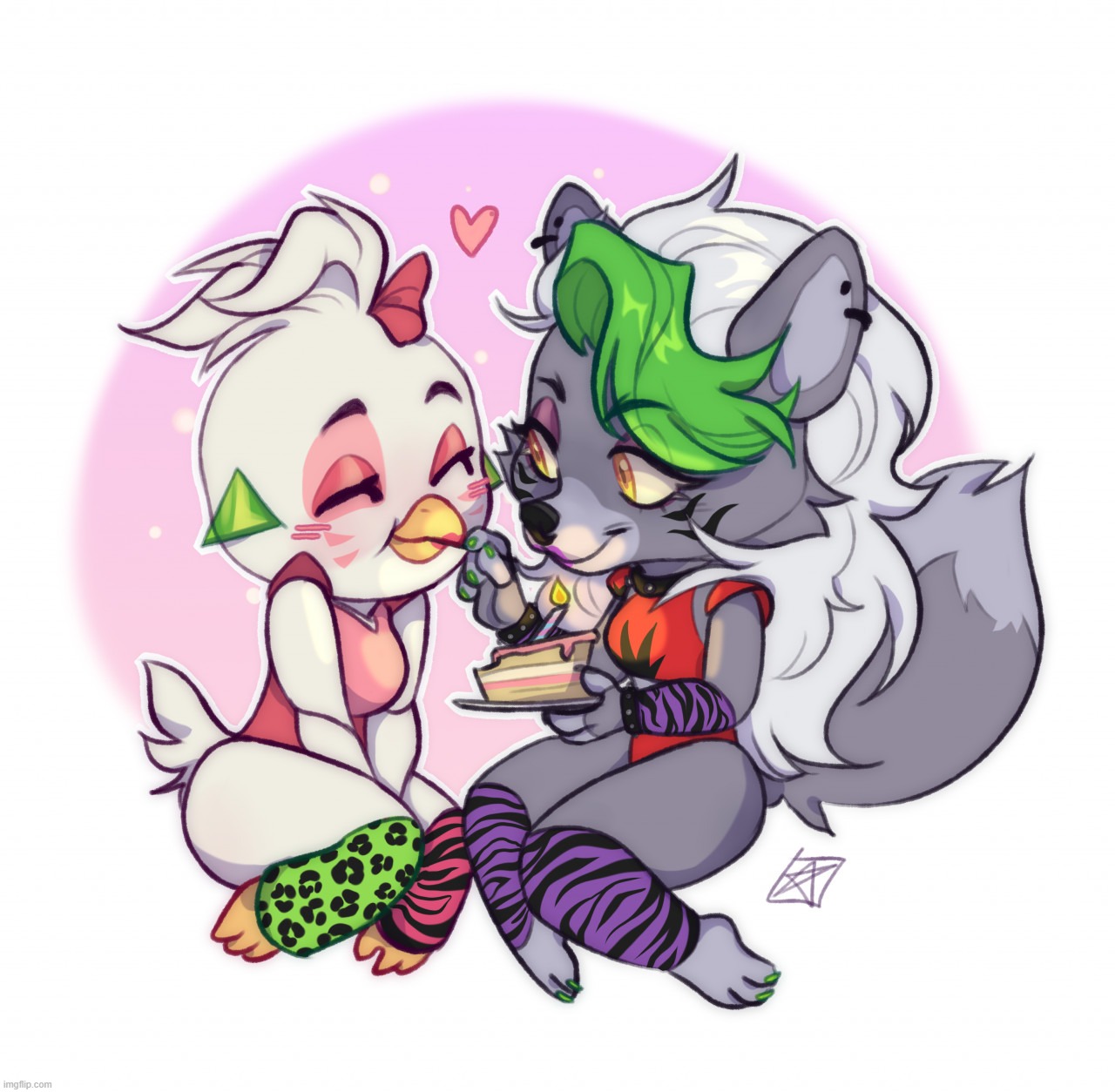 Just a cute Roxica pic. ^w^ | image tagged in five nights at freddy's,glamrock chica,roxanne wolf | made w/ Imgflip meme maker