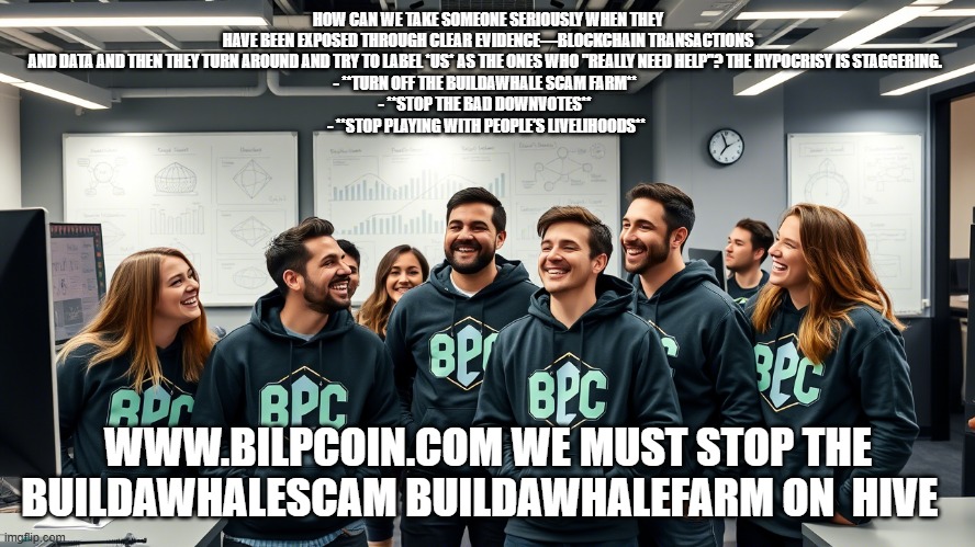 HOW CAN WE TAKE SOMEONE SERIOUSLY WHEN THEY HAVE BEEN EXPOSED THROUGH CLEAR EVIDENCE—BLOCKCHAIN TRANSACTIONS AND DATA AND THEN THEY TURN AROUND AND TRY TO LABEL *US* AS THE ONES WHO "REALLY NEED HELP"? THE HYPOCRISY IS STAGGERING.  
- **TURN OFF THE BUILDAWHALE SCAM FARM**  
- **STOP THE BAD DOWNVOTES**  
- **STOP PLAYING WITH PEOPLE’S LIVELIHOODS**; WWW.BILPCOIN.COM WE MUST STOP THE BUILDAWHALESCAM BUILDAWHALEFARM ON  HIVE | made w/ Imgflip meme maker