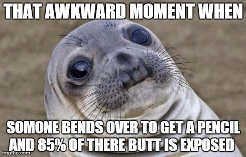 Awkward Moment Sealion Meme | THAT AWKWARD MOMENT WHEN SOMONE BENDS OVER TO GET A PENCIL AND 85% OF THERE BUTT IS EXPOSED | image tagged in memes,awkward moment sealion | made w/ Imgflip meme maker
