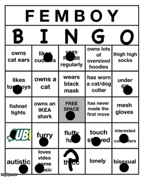 Femboy Bingo | image tagged in femboy bingo | made w/ Imgflip meme maker