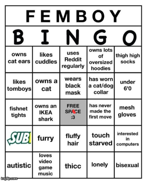 th | image tagged in femboy bingo | made w/ Imgflip meme maker