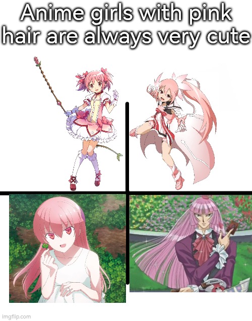 They all looks so kawaii~. | Anime girls with pink hair are always very cute | image tagged in memes,blank starter pack,pink,anime girl | made w/ Imgflip meme maker