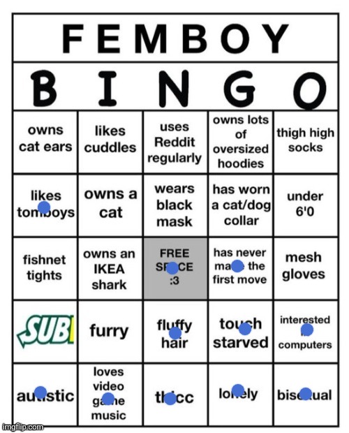 Im not a femboy luckly | image tagged in femboy bingo | made w/ Imgflip meme maker
