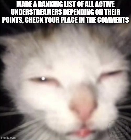 list in comments | MADE A RANKING LIST OF ALL ACTIVE UNDERSTREAMERS DEPENDING ON THEIR POINTS, CHECK YOUR PLACE IN THE COMMENTS | image tagged in undertale,understream,list,points,imgflip points,rank | made w/ Imgflip meme maker