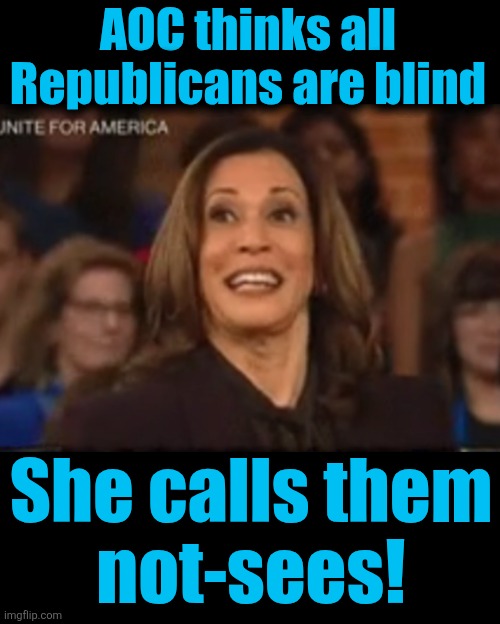 Your next governor of California | AOC thinks all
Republicans are blind; She calls them
not-sees! | image tagged in memes,kamala harris,governor,california,democrats,idiot | made w/ Imgflip meme maker