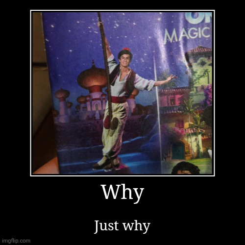 Now I know why Jasmine married him... wink wink... | Why | Just why | image tagged in funny,demotivationals,aladdin,design fails | made w/ Imgflip demotivational maker