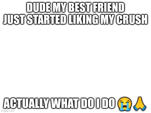 DUDE MY BEST FRIEND JUST STARTED LIKING MY CRUSH; ACTUALLY WHAT DO I DO 😭🙏 | made w/ Imgflip meme maker