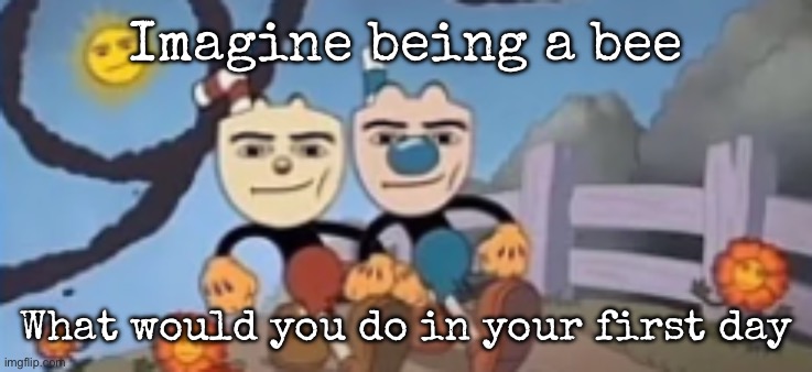 Man Face Cuphead | Imagine being a bee; What would you do in your first day | image tagged in man face cuphead,msmg | made w/ Imgflip meme maker