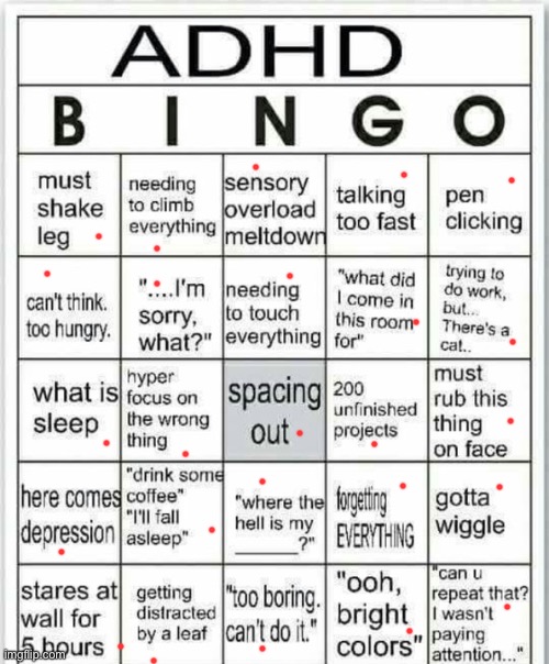 ADHD | image tagged in adhd bingo | made w/ Imgflip meme maker