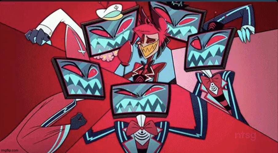 image tagged in alastor surrounded by vox | made w/ Imgflip meme maker