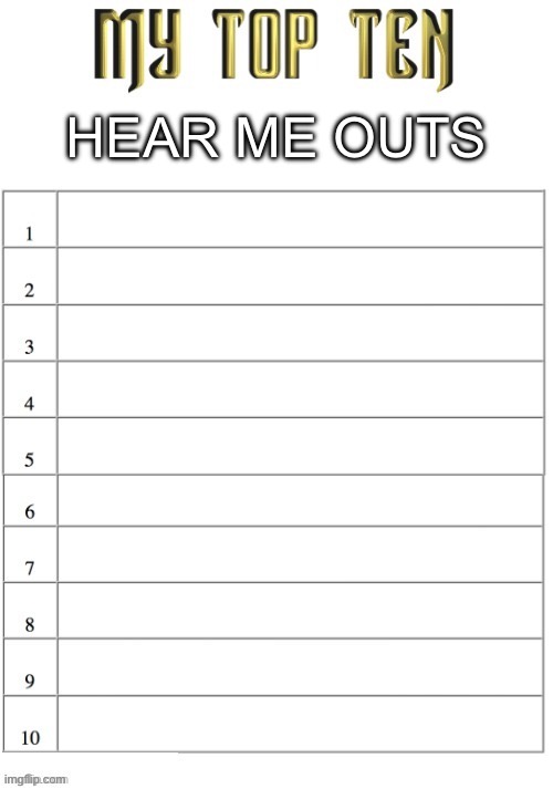 My top two hear me outs, yea I'm gay | HEAR ME OUTS | image tagged in top ten list better,msmg | made w/ Imgflip meme maker