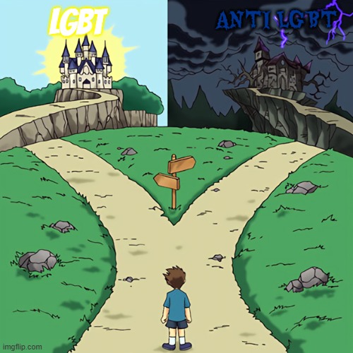 gay is not evil | LGBT; ANTI LGBT | image tagged in two castles,homophobia | made w/ Imgflip meme maker