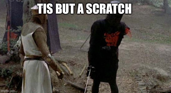 TIS BUT A SCRATCH | image tagged in tis but a scratch | made w/ Imgflip meme maker