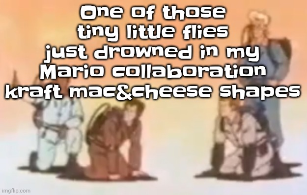 :( | One of those tiny little flies just drowned in my Mario collaboration kraft mac&cheese shapes | image tagged in wyoming population lore | made w/ Imgflip meme maker