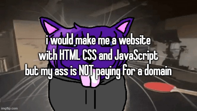 tge silly | i would make me a website with HTML CSS and JavaScript but my ass is NOT paying for a domain | image tagged in tge silly | made w/ Imgflip meme maker